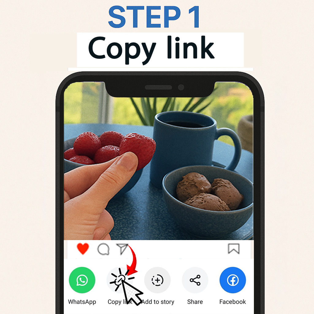 Open the post containing the video you want to download. Tap the share icon (📤) and select “Copy Link” from the menu.