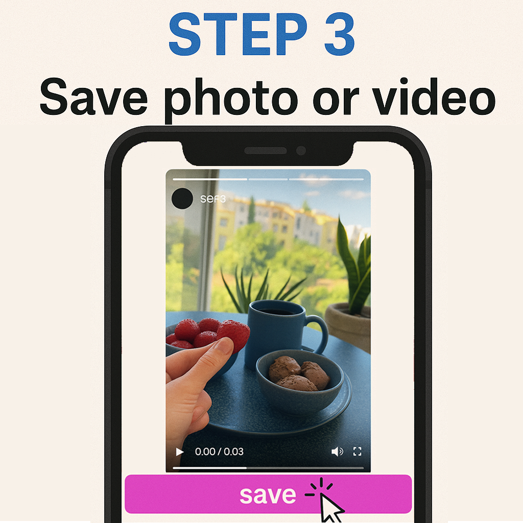 To save the photo or video to your device. Tap on the save bottom to to start downloading.